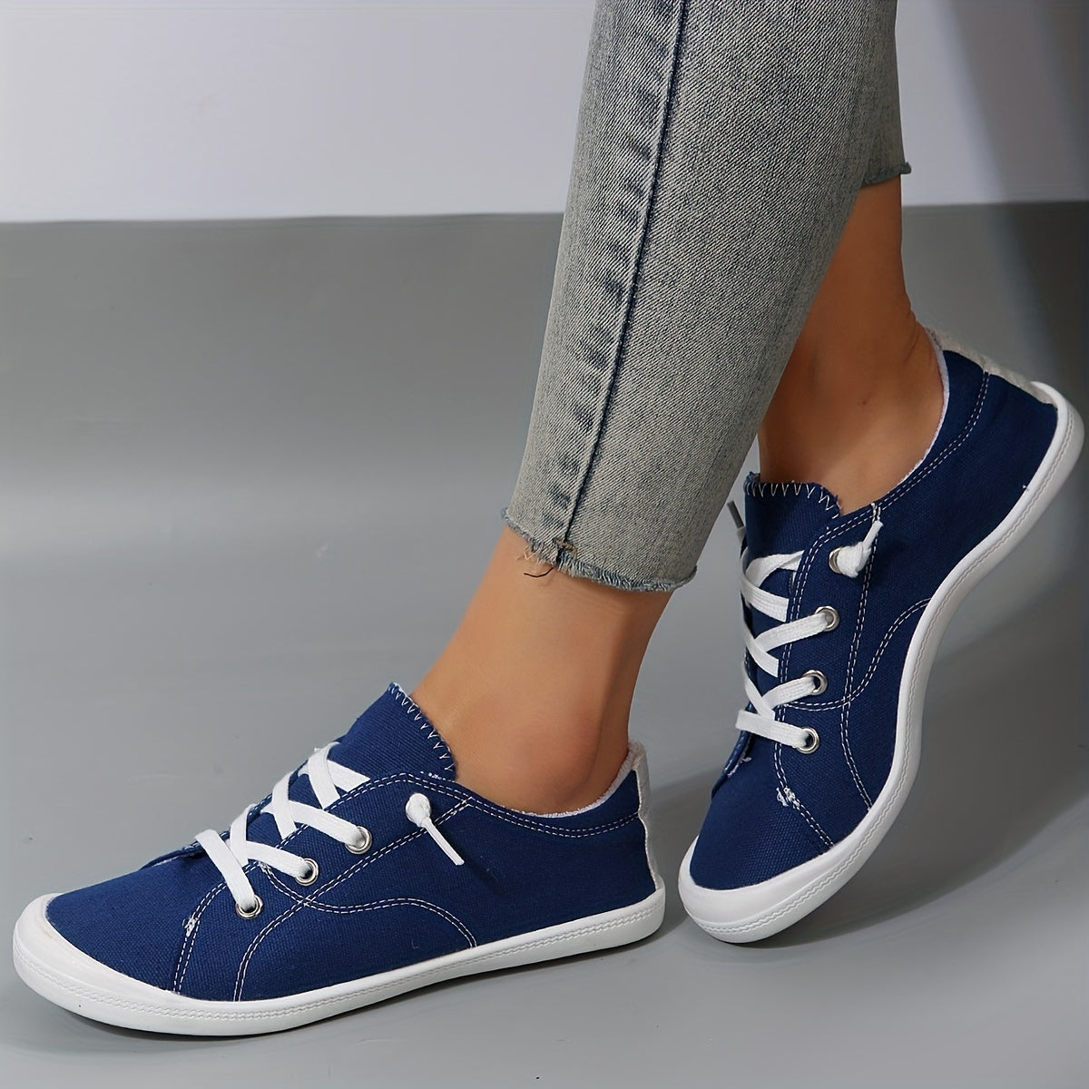 Women's Dark Flat Canvas Lace-Up Sneakers