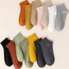 14 Pairs Women's Crew Short Socks Solid Color Comfy & Breathable Stockings