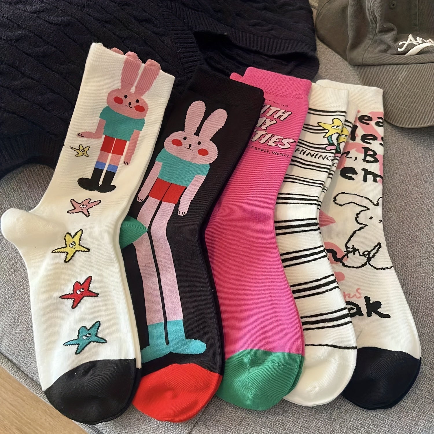 5 Pairs Bunny & Letter Print Mid Tube Socks Women's Stockings