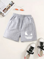 Girls Smile Print Casual Sweat Shorts Elastic Waist Work Out Shorts