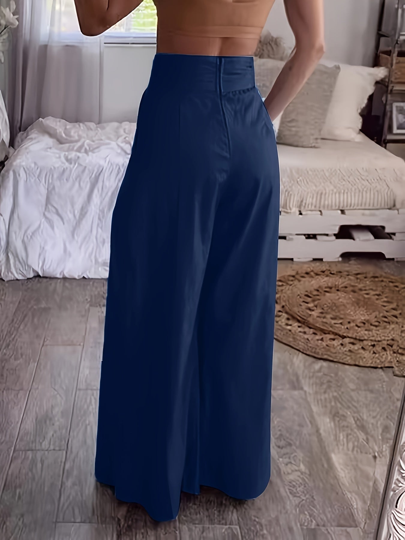 Women's Plus High Rise Wide Leg Trousers With Pockets
