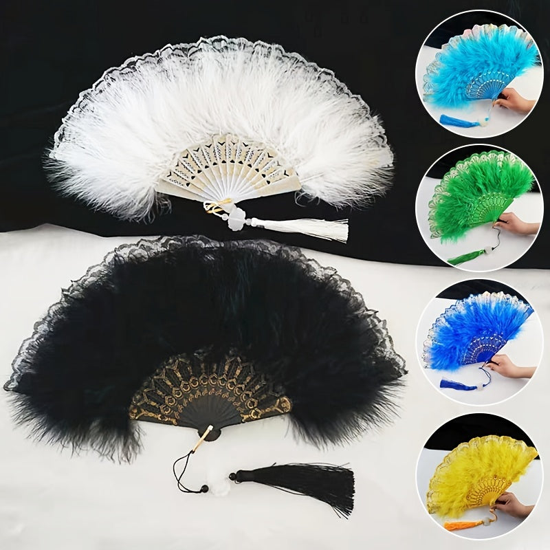 Feather Fan Dance Fan Lace Fluffy Folding Fan