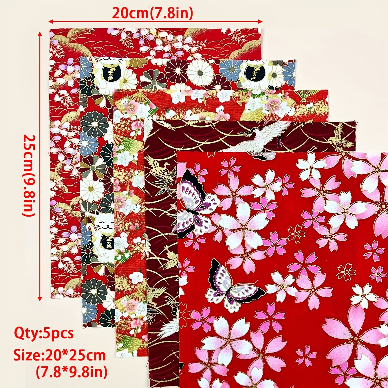 5pcs 19 24 DIY Red Printed Cotton Fabric Sewing Crafts Clothing Sewing Cloth DIY