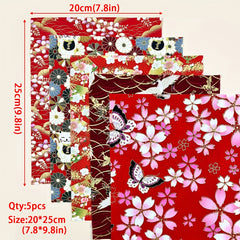 5pcs 19 24 DIY Red Printed Cotton Fabric Sewing Crafts Clothing Sewing Cloth DIY