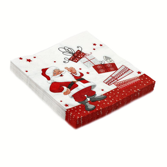20pcs Disposable Christmas Paper Napkins Western Food Party Printing 33cm