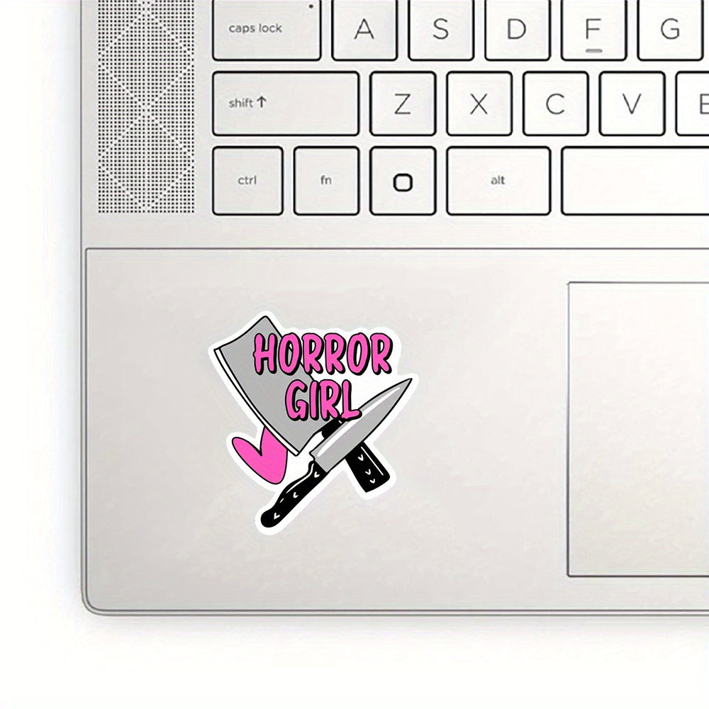 Horror Girl Vinyl Sticker Bold Pink Text & Bloody Durable Decal