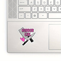 Horror Girl Vinyl Sticker Bold Pink Text & Bloody Durable Decal