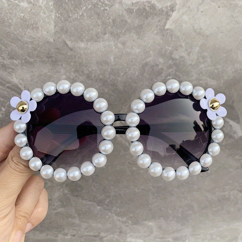 Flower Round Sunglasses Faux Pearl UV400