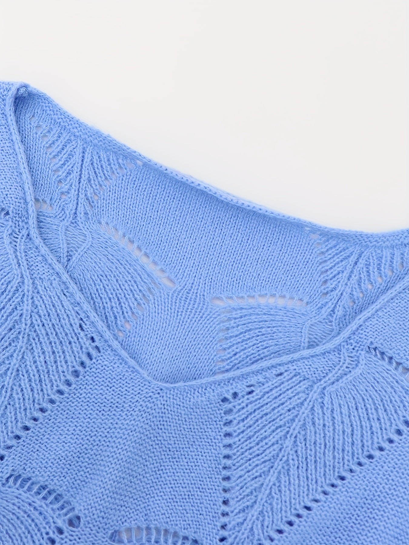  Casual Sweater Women's Hollow Out Long Sleeve V Neck Medium Stretch