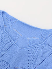  Casual Sweater Women's Hollow Out Long Sleeve V Neck Medium Stretch