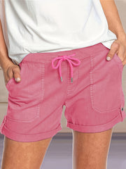Solid Drawstring Shorts With Pockets Women's Clothing