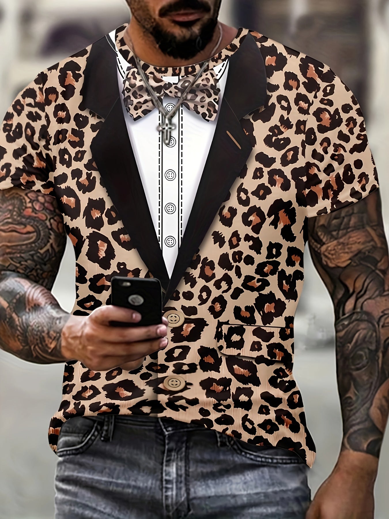 Leopard Print T shirt Men's Street Style Tee Shirt For Summer