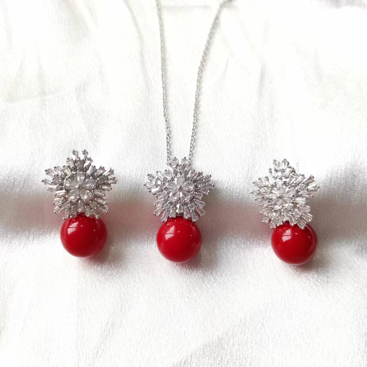 Flower Shape Faux Pearl Jewelry Set Necklace & Earrings