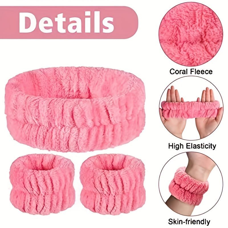 Plush Velvet Elastic Headband Wristband Set for Skincare Spa