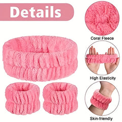 Plush Velvet Elastic Headband Wristband Set for Skincare Spa