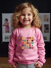Girls Cartoon Number Pattern Crew Neck Sweatshirt