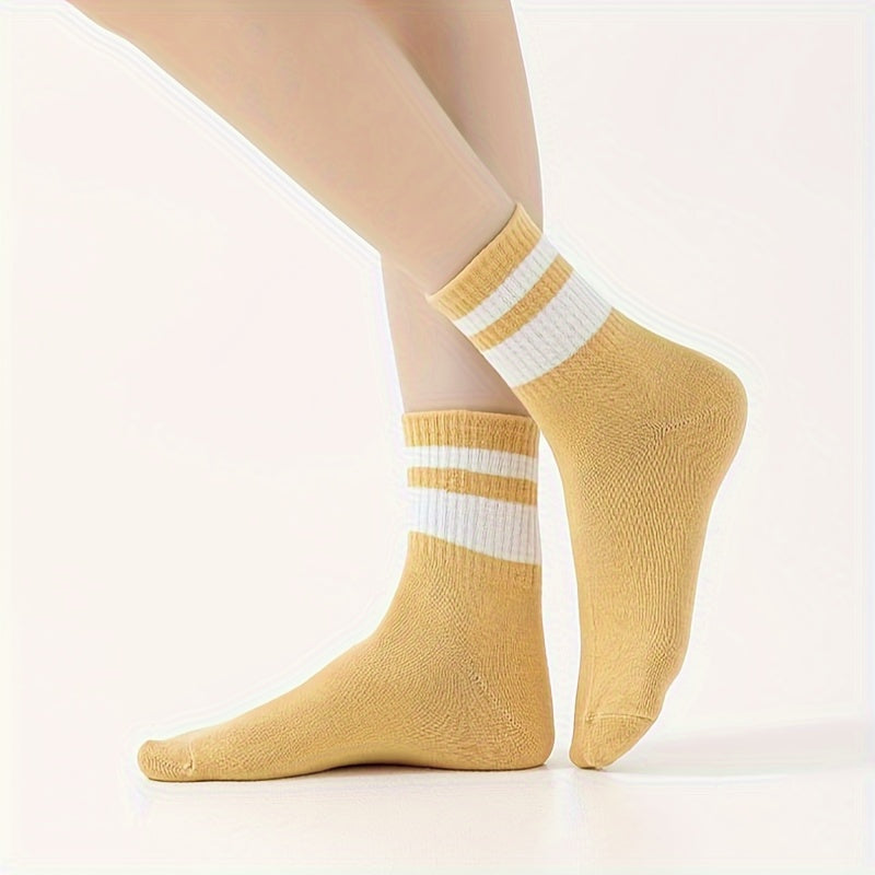 Striped Crew Socks Comfortable & Breathable Women's Stockings