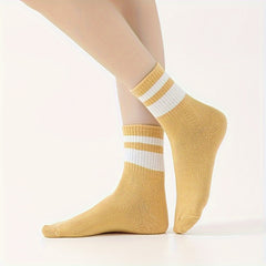 Striped Crew Socks Comfortable & Breathable Women's Stockings