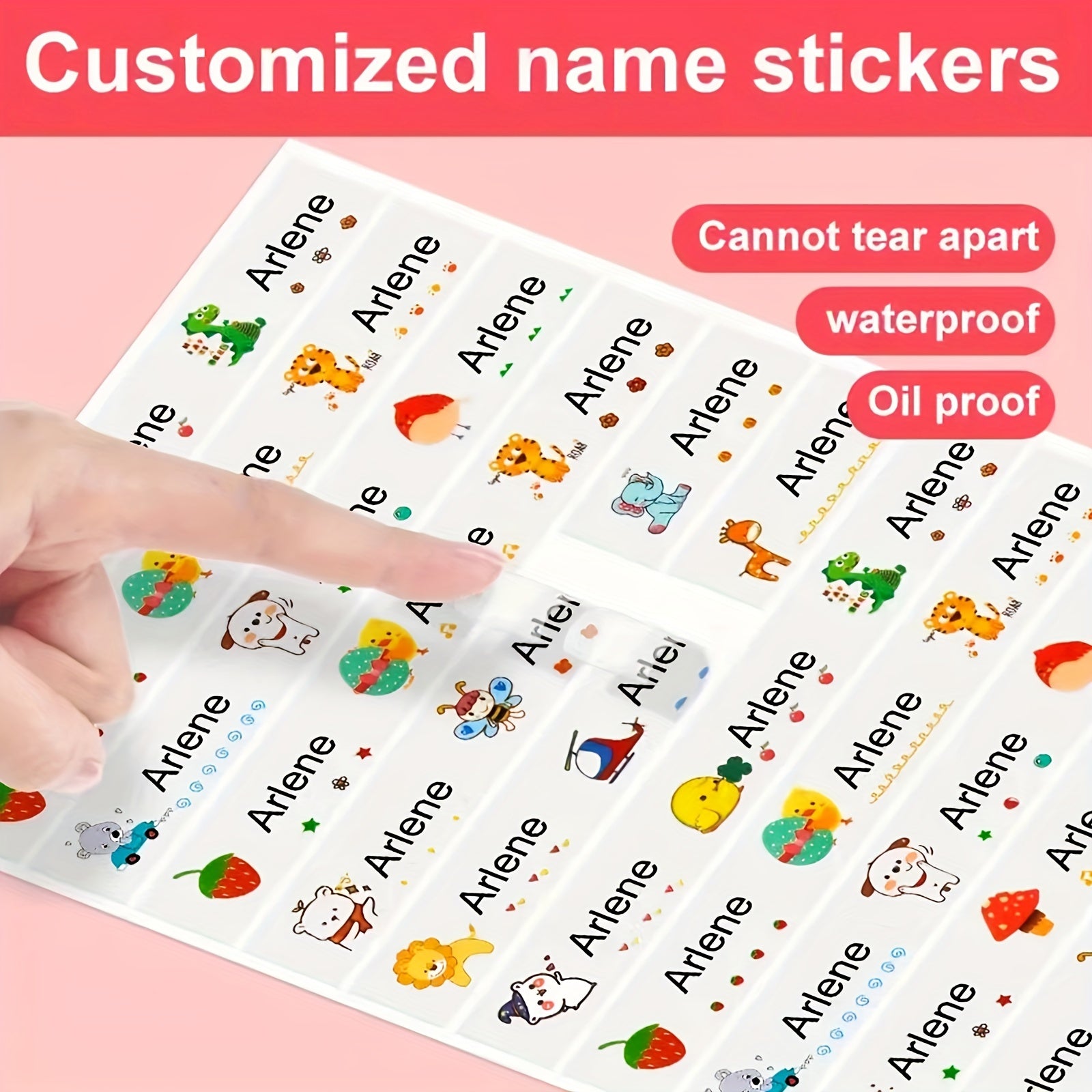 Custom Name Stickers Waterproof Cartoon Pattern Label