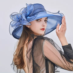 Wide Brim Organza Sun Hat Solid Derby Hat Mesh Breathable Lightweight UV Protect