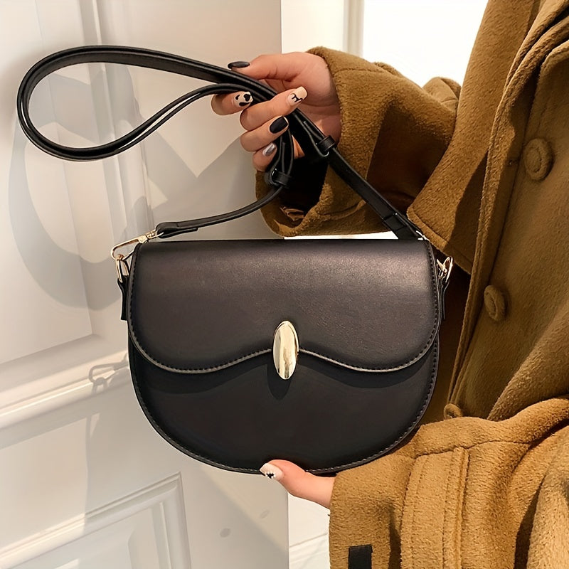 Vintage Saddle Bag Solid Buckle Flap Purse Faux Leather Crossbody