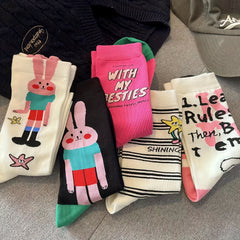 5 Pairs Bunny & Letter Print Mid Tube Socks Women's Stockings