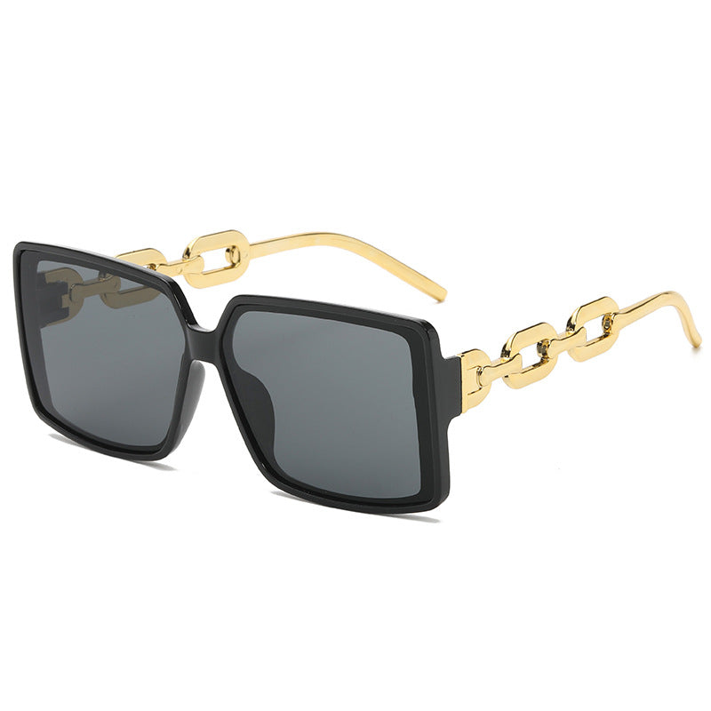 Women's Oversized Square Sunglasses with Metal Chain Temple