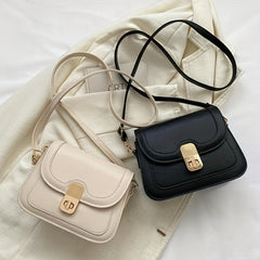 Colorblock Shoulder Bag with Turn Lock Flap - All Match Purse