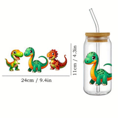 4pcs Dinosaur High UV DTF Wraps Transfer Paper for 16oz Glass Bottle