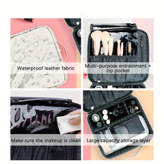 Travel Makeup Train Case Organizer Portable Storage Bag With Adjustable Dividers