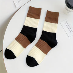 3 Pairs College Style Colorblock Striped Socks Women's Stockings