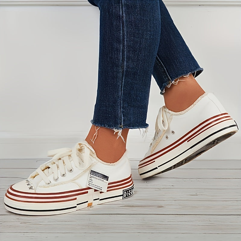 Vintage Letter Patched Raw Trim Skate Shoes for Women