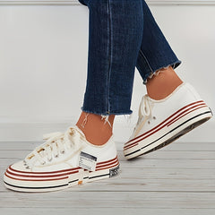Vintage Letter Patched Raw Trim Skate Shoes for Women