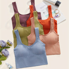 5pcs Solid Sports Bras Breathable Running Workout Tank Bra Women's Lingerie