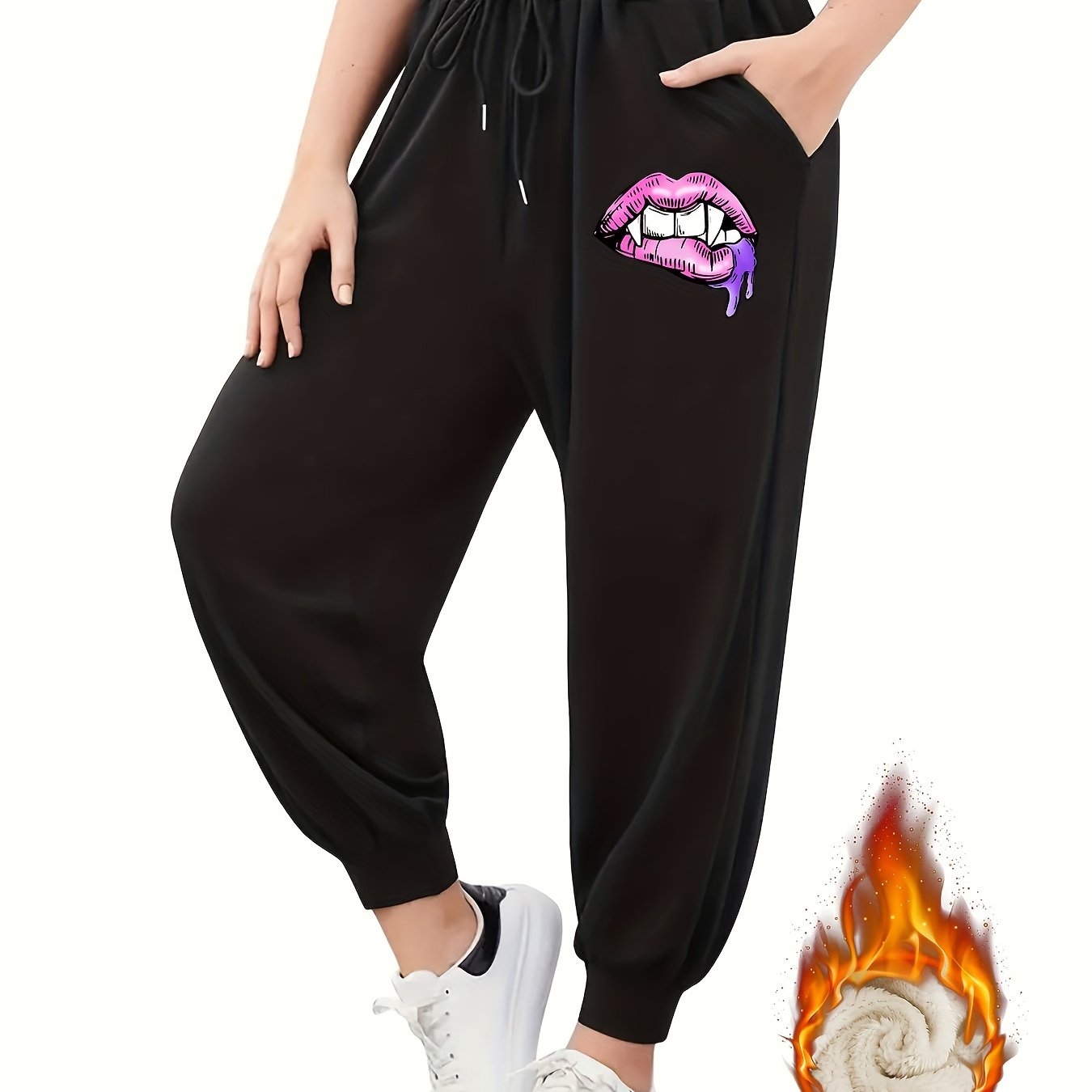  Lip Graphic Fleece Lined Sporty Joggers