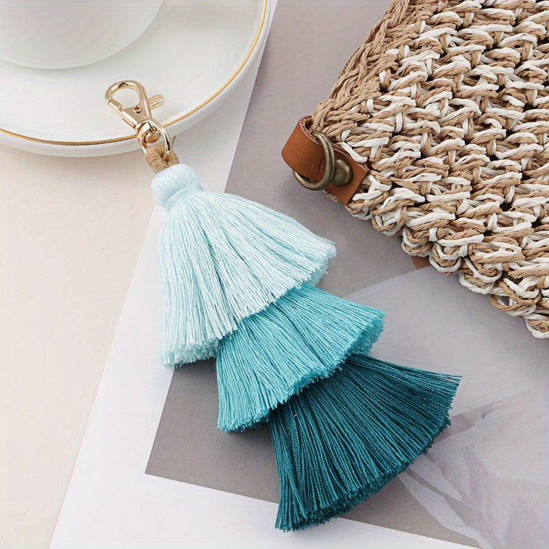 Boho Tassel Keychain Gradient Key Ring Purse Bag Car Decoration Women Gift