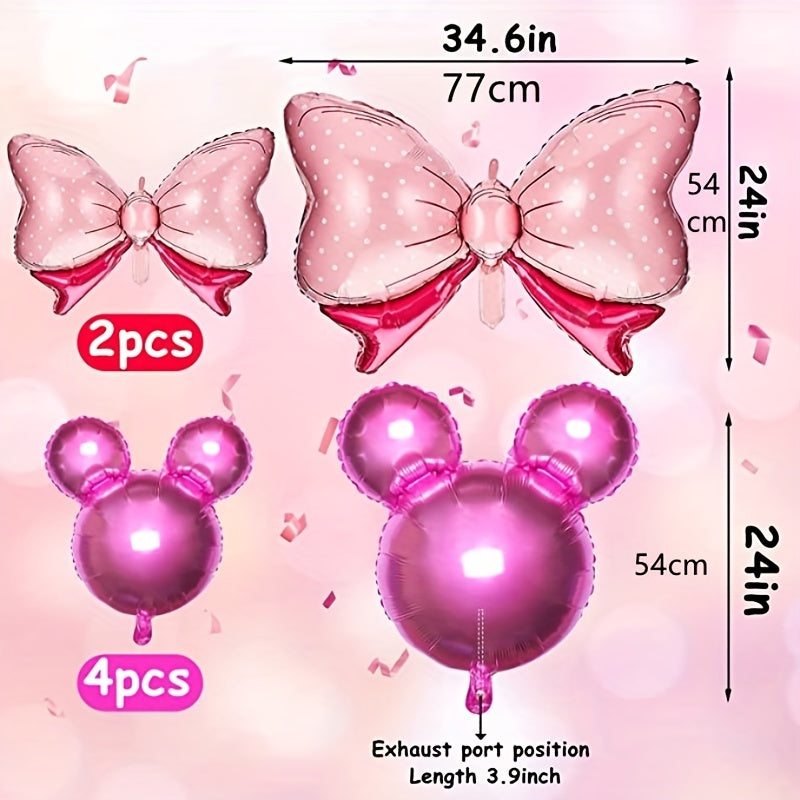 6pcs Character Birthday Balloons Pink Bow Foil Balloons for Baby Shower