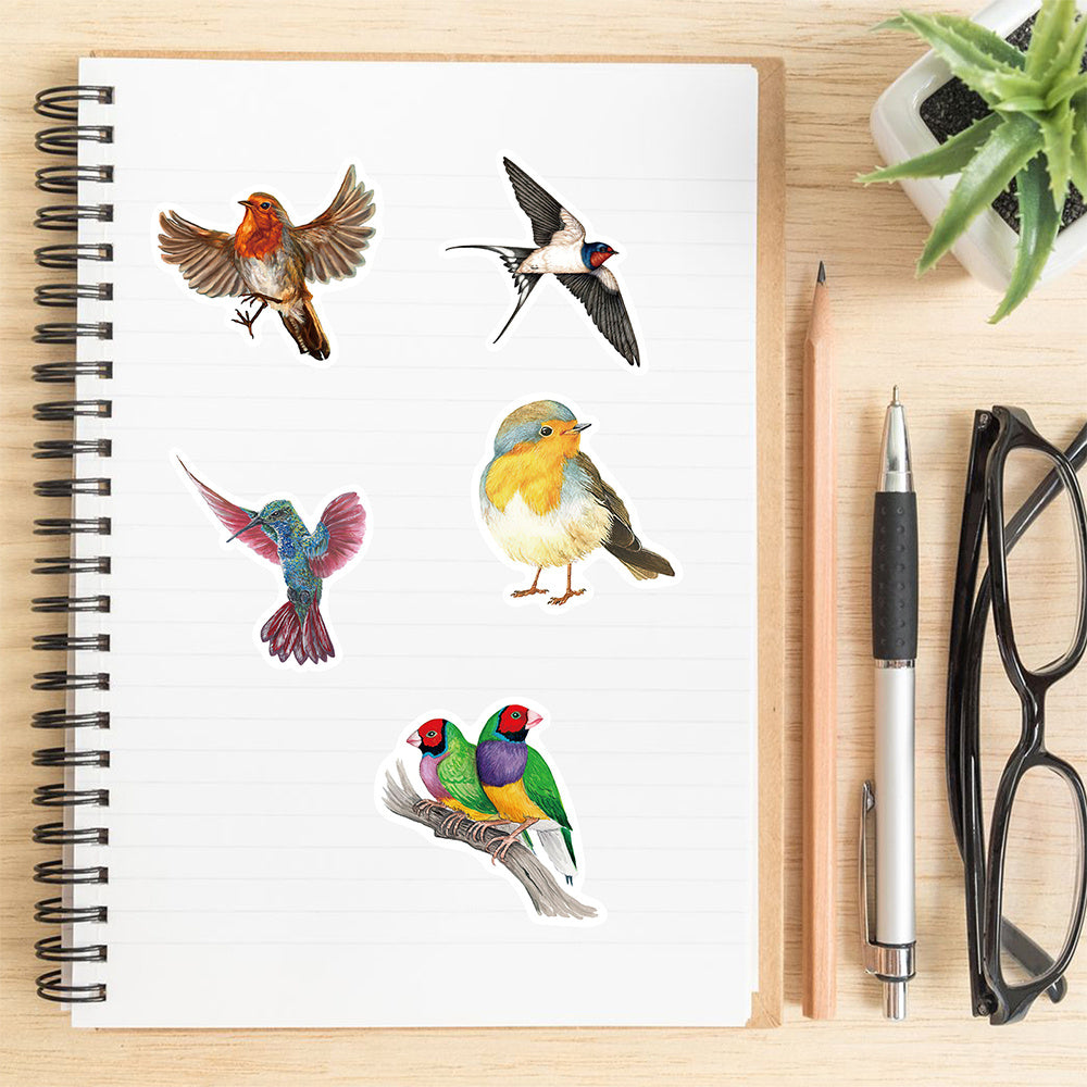 50 Colorful Bird Stickers Scrapbook Laptop Luggage Gift Stickers