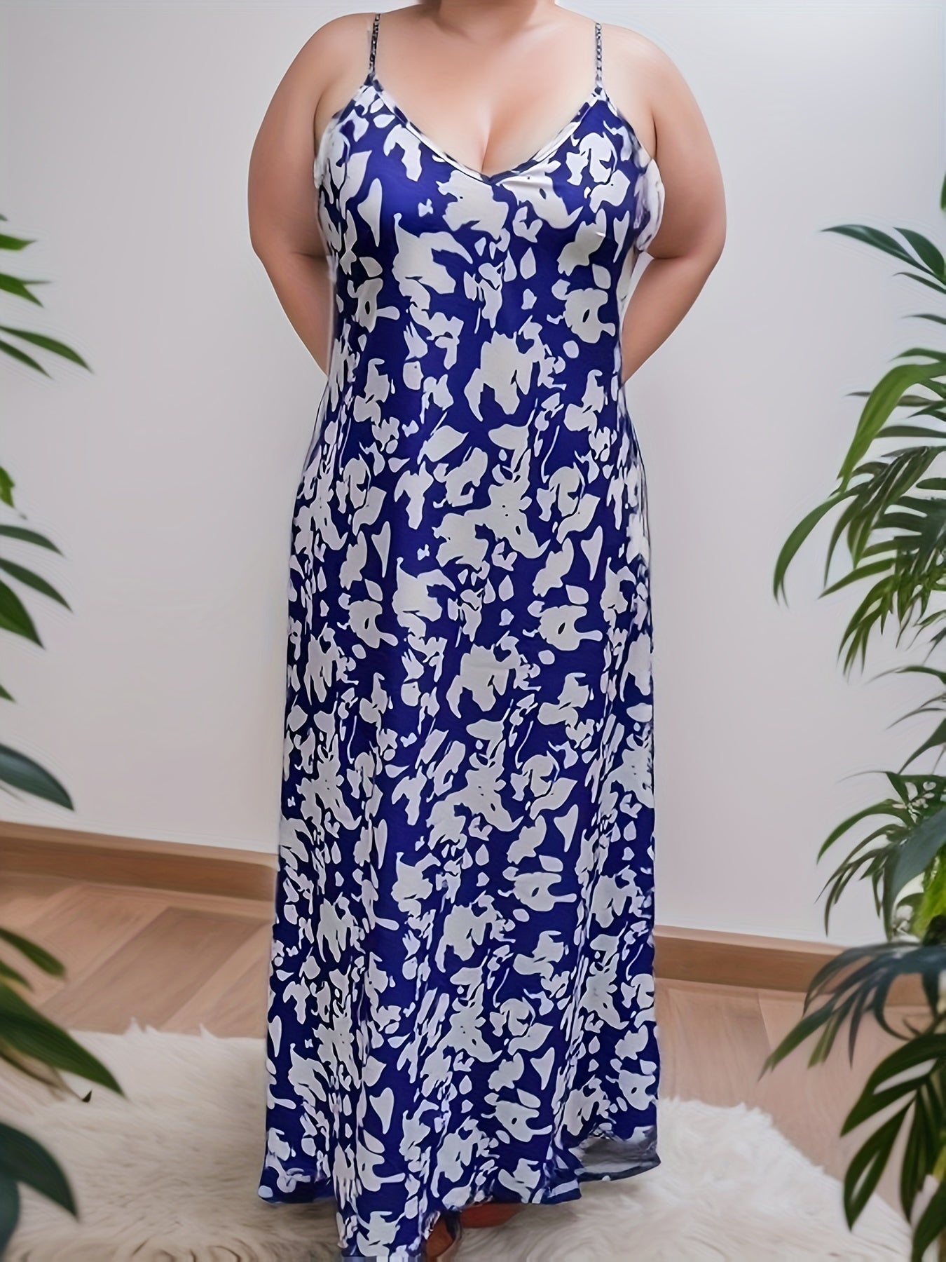  Tropical Print V Neck Maxi Cami Dress