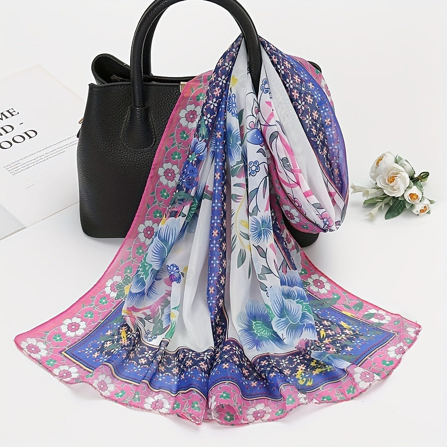 Colorful Floral Bohemia Scarf Thin Shawl Outdoor Sunscreen Head Wrap