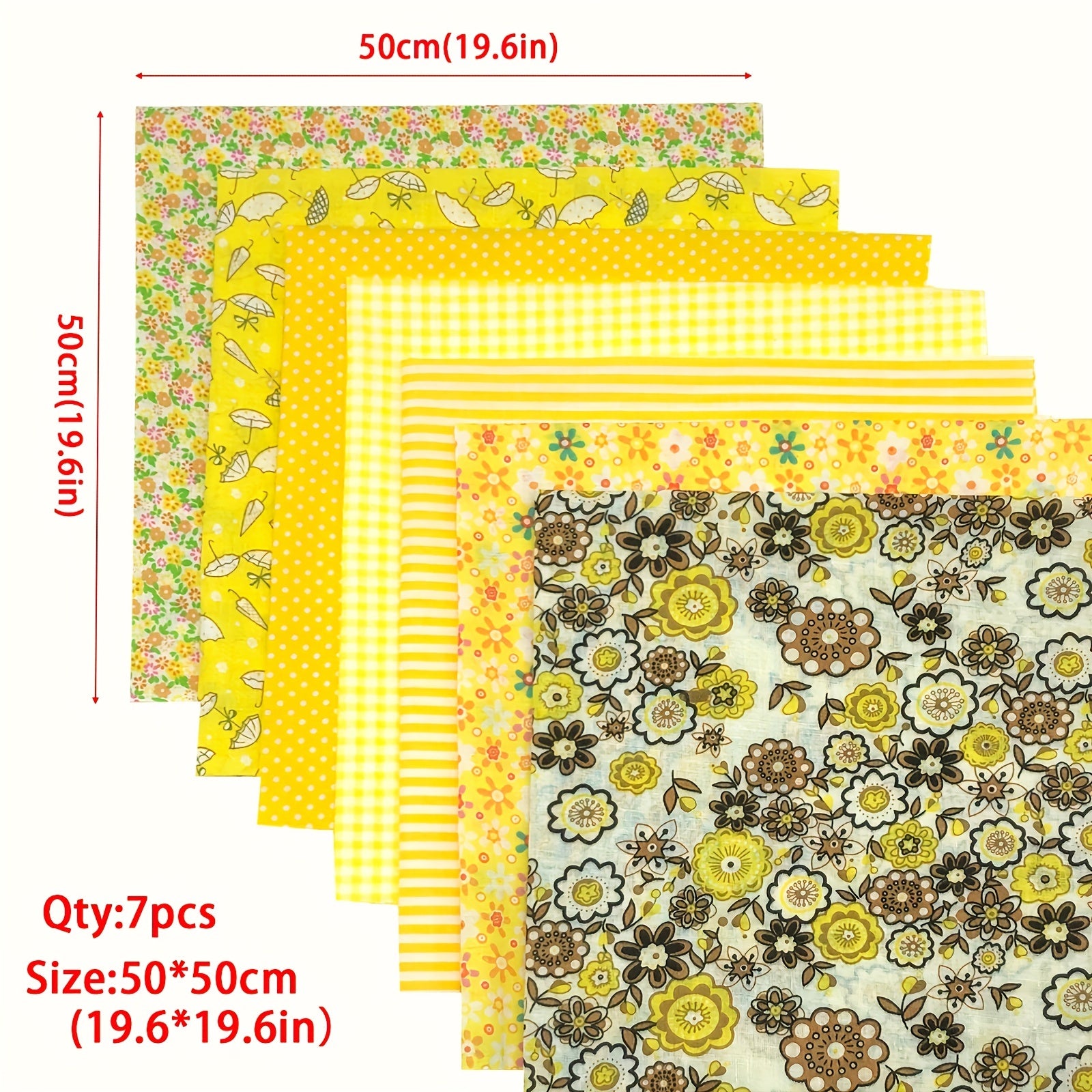7pcs 49 78 49 Yellow Squares Floral Printed Cotton Fabric For Quilting DIY Craft