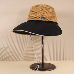 Wide Brim Breathable Sun Hat Stylish Block Hollow Crochet Bucket Hats