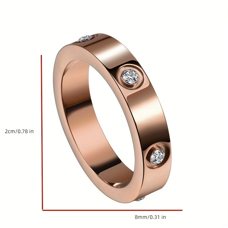 4mm Faux Diamond Ring Titanium Steel Couple Rings