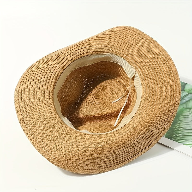 Candy Jazz Fedora Cap Rolled Brim Vintage Sun Hat Outdoor Breathable Straw Hat