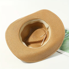 Candy Jazz Fedora Cap Rolled Brim Vintage Sun Hat Outdoor Breathable Straw Hat