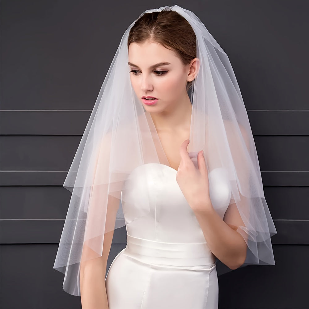 Double Layer Bridal Veil Sheer Polyester Yarn with Metal Comb