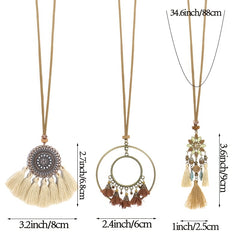 Boho Ethnic Tassel Pendant Necklaces Retro Rhinestone Drip Oil Alloy Necklace