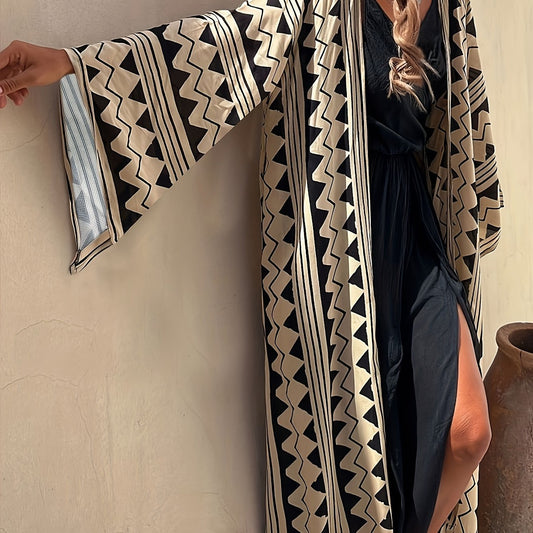  Geometric Print Long Sleeve Cardigan