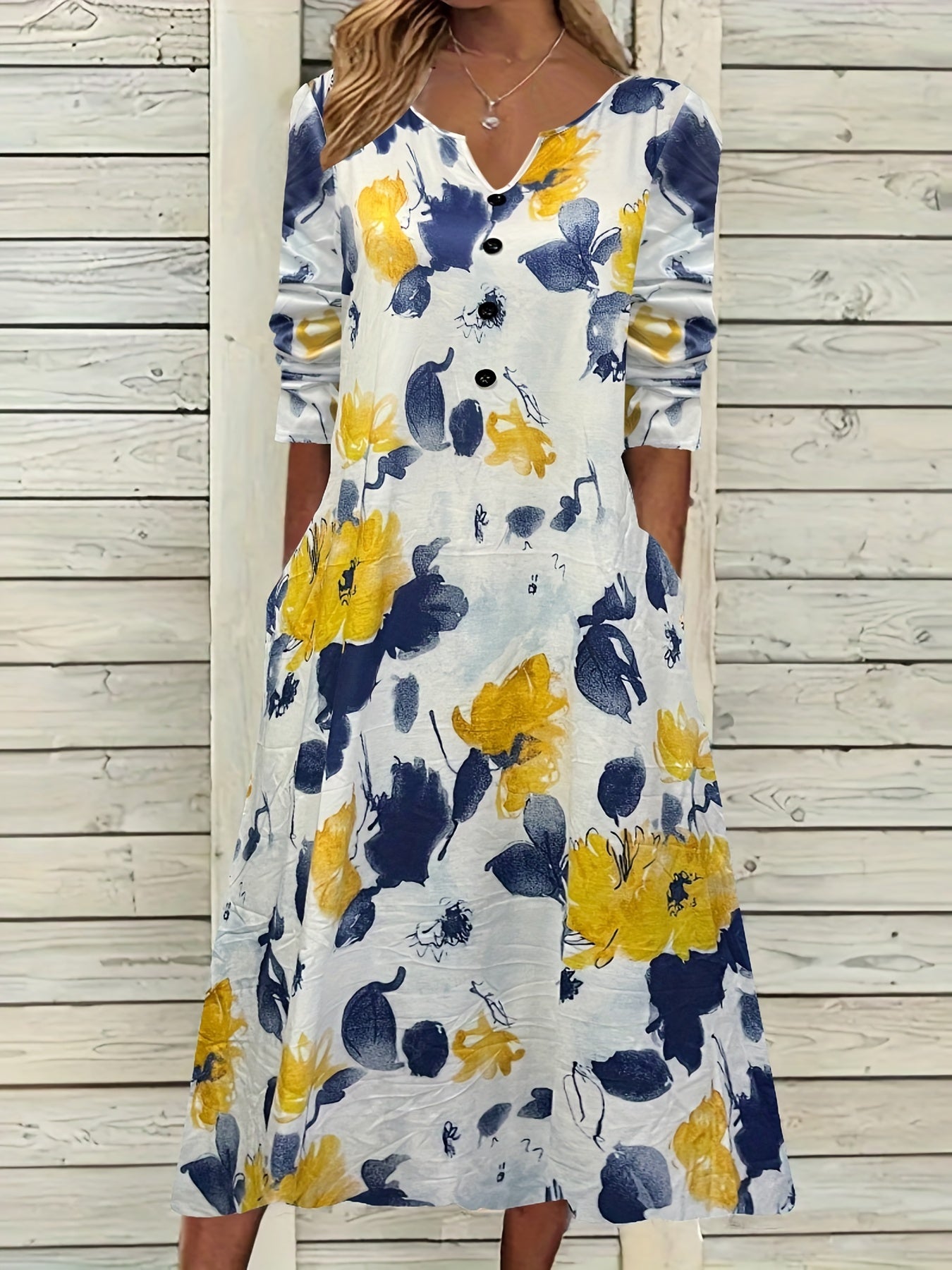  Women's Floral Print Long Sleeve Casual Dress