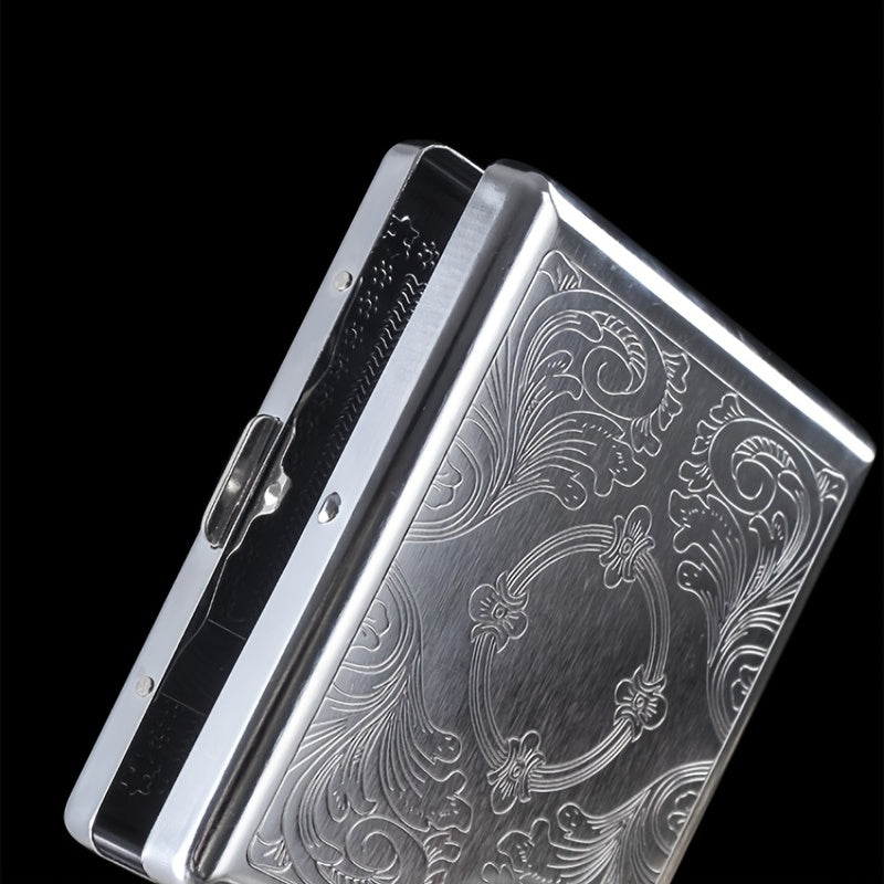 Men's 20 Pack Steel Cigarette Case, Stress Resistant, Silver Gray